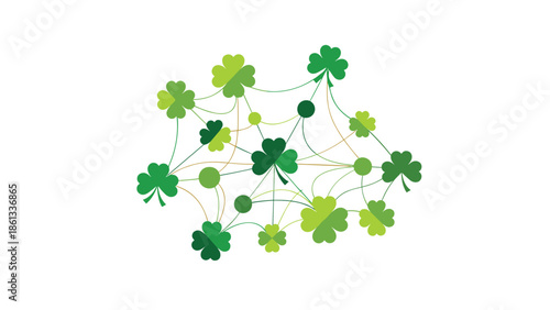 Stylish shamrock network illustration with interconnected green clover, Generative AI.