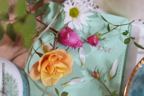 pink roses on a wooden background