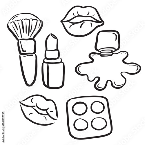 Sketch make up items line art vector
