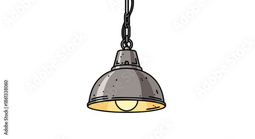 Hand-drawn industrial pendant lamp illuminating a space, a versatile graphic element for modern and retro designs