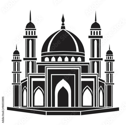 An artistic Taj Mahal vector illustration and silhouette set featuring this iconic India landmark monument design for travel, tourism, and architecture art
