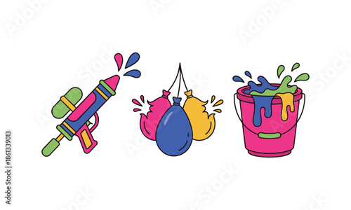 Holi set bundle of water gun balloons and bucket for holi festival