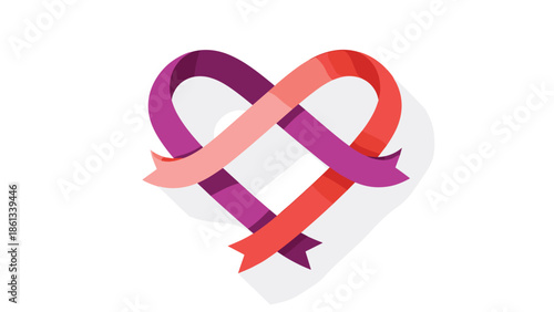 Intertwined colorful ribbons forming heart shape symbol, Generative AI.