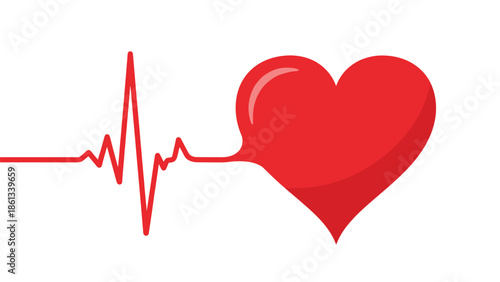 Heartbeat rhythm with red heart symbol on white background, Generative AI.