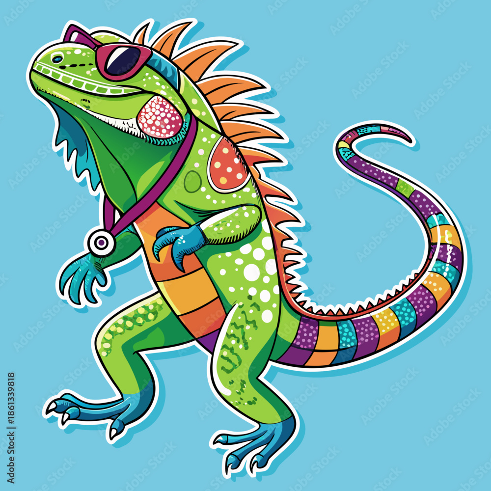 Fototapeta premium Cute iguana icon for festival and carnival