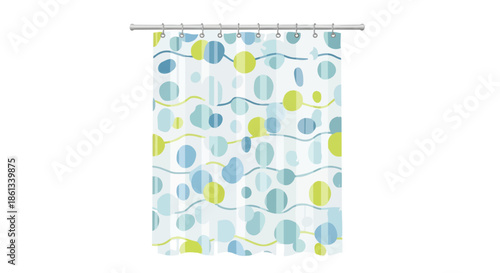 Playful Polka Dot Shower Curtain with Aqua and Lime Green Abstract Wavy Pattern for Modern Bathroom Decor