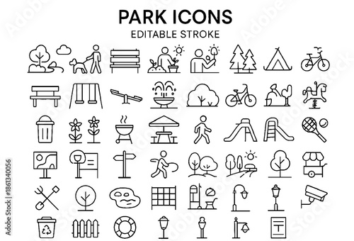 Valokuva Park Line Icons Set – Editable Stroke Nature, Recreation & Outdoor Activity Vect