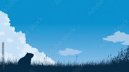 Groundhog Day Celebration With a Banner Showcasing a Silhouette Against a Clear Sky During Early Spring Afternoon