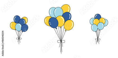 Three vibrant yellow dark blue light blue balloon bundles perfect for joyous celebrations parties birthdays events