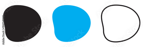  Hand Drawn Round Shape vector. Minimal abstract blob shapes in black, blue, and outline style, suitable for modern design, branding, backgrounds, and creative graphic compositions.
