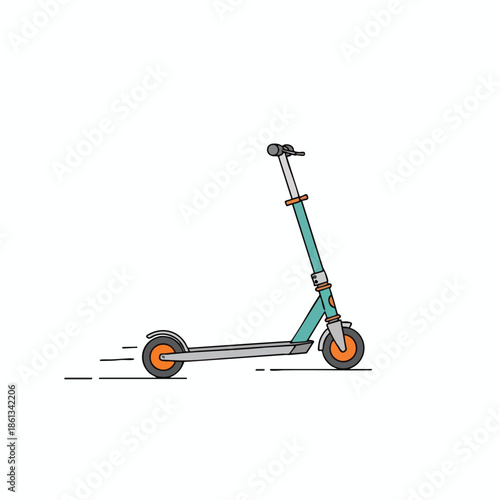 An illustration of a scooter, shown in a side view, set against a plain white backdrop