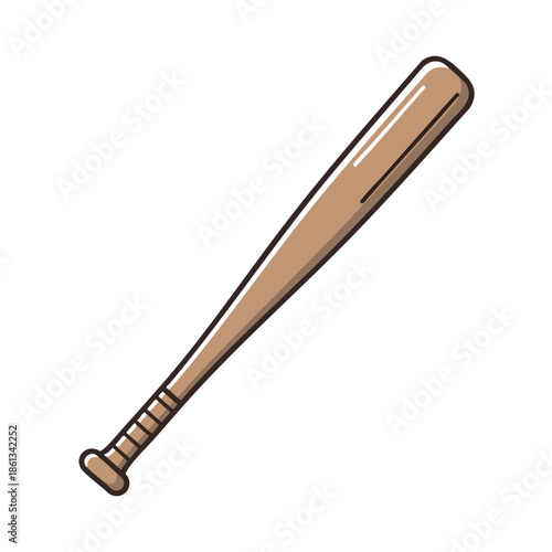 A stylized wooden baseball bat with brown and beige color palette, on a white background