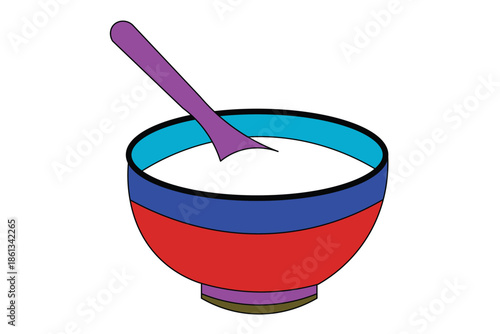 Bright food bowl with spoon modern vector design