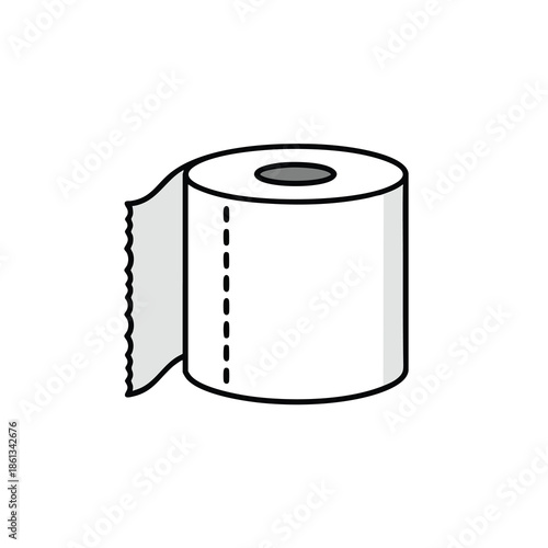 A cartoon illustration of a roll of paper with a detached piece