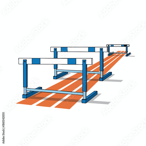 An illustration depicting hurdles in a track and field setting, vector style