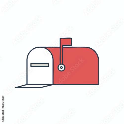 A cartoonish, side-view illustration of a mail receptacle with a raised flag
