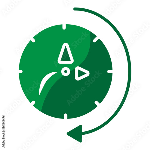 Green speedometer-style clock icon with a circular rotation arrow, representing high-speed processing, time optimization, and performance efficiency.