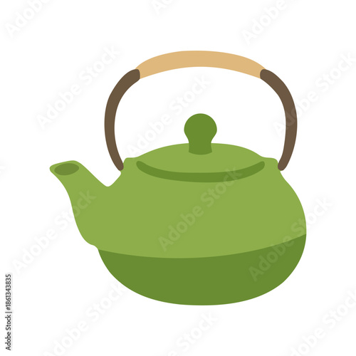 Traditional Japanese ceramic teapot icon for green tea ceremony and matcha beverage brewing culture design