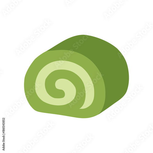 Sweet matcha green tea Swiss roll cake slice for Japanese bakery and dessert shop menu design