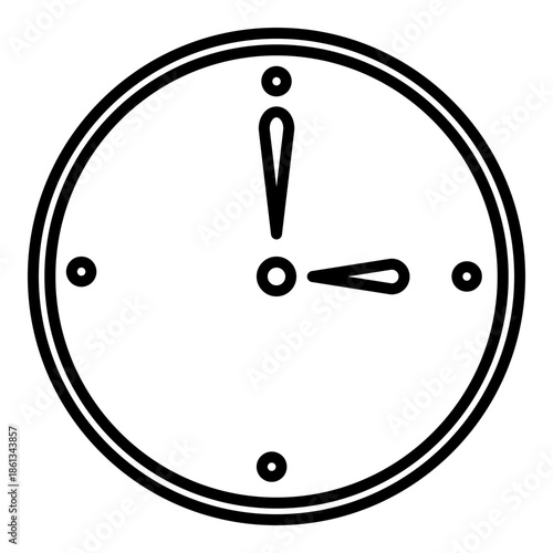 line analog clock icon with white hour markers and hands set to three o'clock, offering a bold and classic look for dark or light themes.