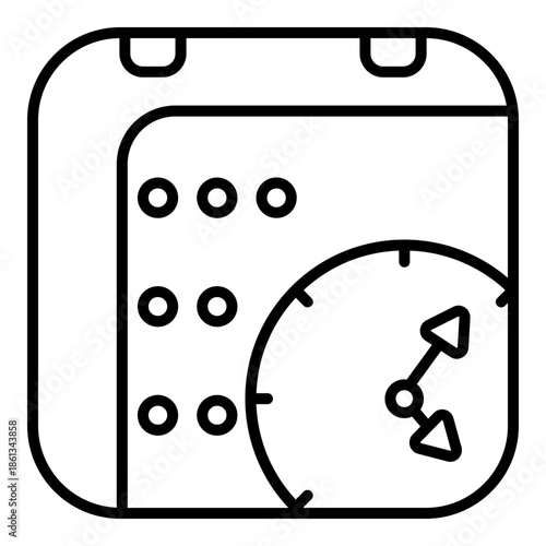 Clean outline icon of a calendar and clock, symbolizing time management, appointment scheduling, and productivity planning in a professional flat line style.