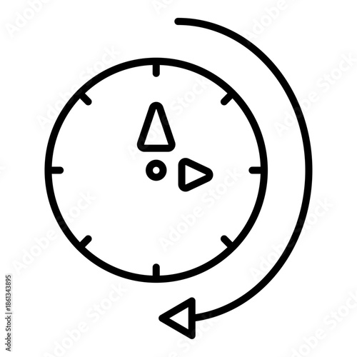 Minimalist line art clock icon with scattered particle effects, symbolizing time transition, digital workflow, and innovative scheduling.