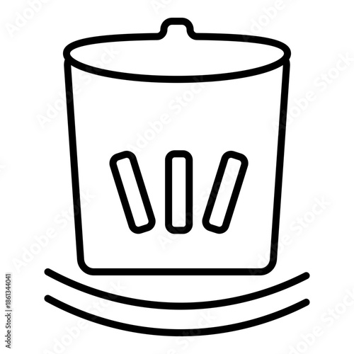 Minimalist line art icon of a waste bin with a lid, symbolizing efficient disposal, environmental protection, and systematic cleanup.