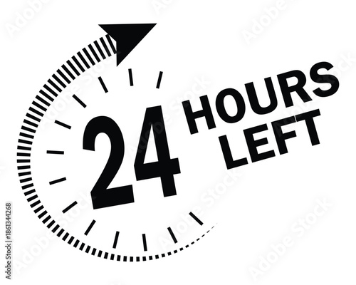 24 hours left vector sign. Order execution, service, delivery concept. Twenty-four hours clock symbol collection. Flat vector illustration.