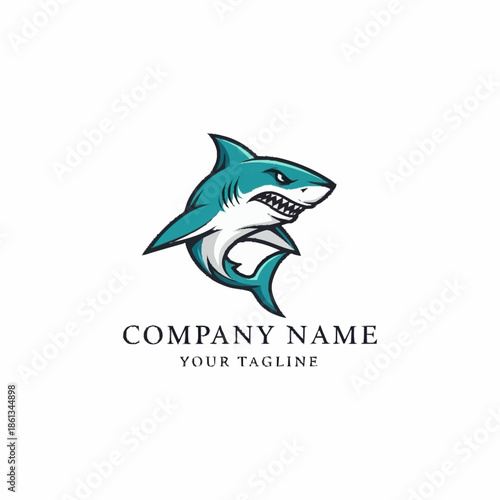 Dynamic and aggressive shark logo design with sharp teeth.