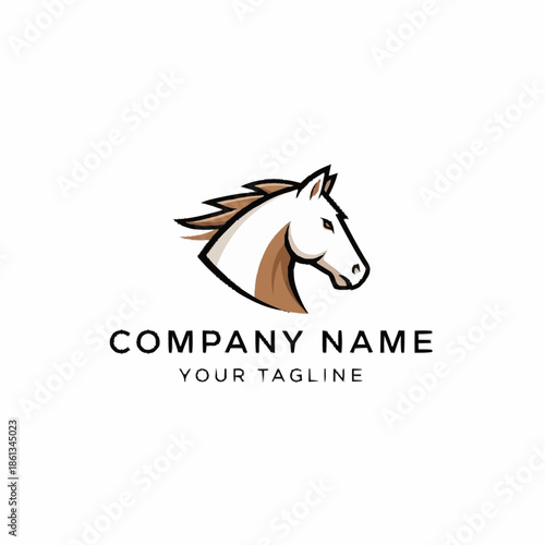 Dynamic Horse Head Logo Design with Brown and White Tones.