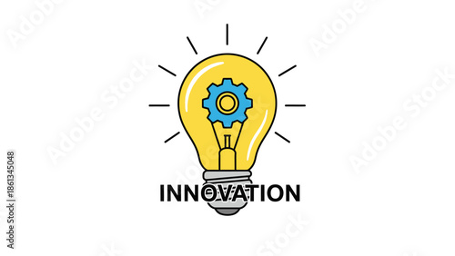 Innovation light bulb with gear inside on isolated white background, Creative idea and solution concept, Bright new invention and thinking.