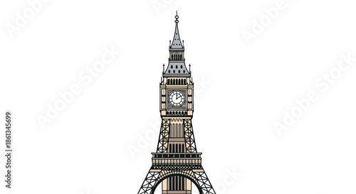 Harmonious fusion of distinct European landmark architecture creating a novel illustrative monument