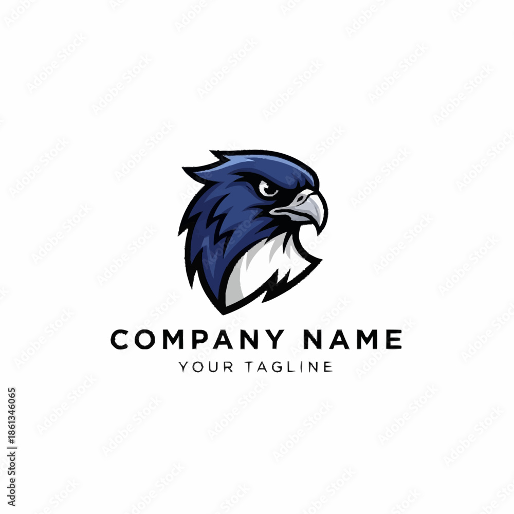 Fototapeta premium Powerful blue eagle head mascot logo design with intense gaze.