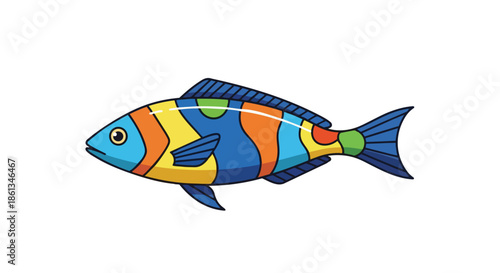 A charming and brightly patterned fish illustration, a vibrant aquatic motif perfect for engaging young minds in undersea discovery and creative play