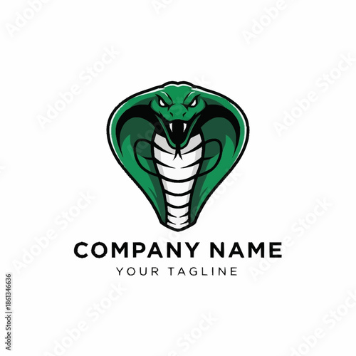 Striking Green Cobra Head Logo Design with Fangs.