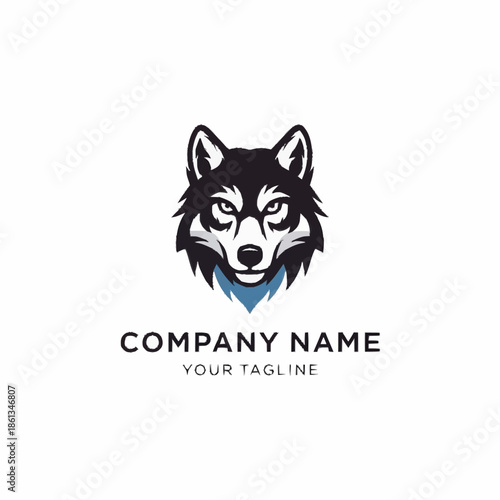 Striking Wolf Head Logo Design with Intense Gaze.