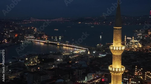 Ramadan Month Background Suleymaniye Mosque, Illuminated Letters Between Minarets (Mahya), Ramadan Background Drone Video, Suleymaniye Fatih, Istanbul Turkiye (Turkey)
