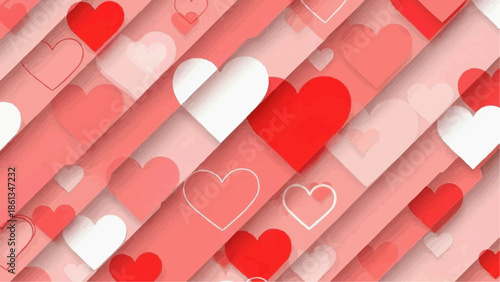 A vibrant illustration of red and white hearts on a pink background for Brazilian Carnaval celebrations