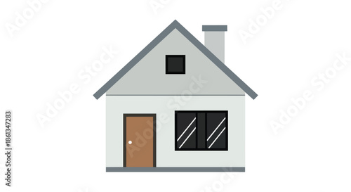 A minimalist vector graphic of a modern detached house with a gabled roof and brown door