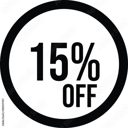 15% OFF Sale Discount Round Badge Icon Isolated on White