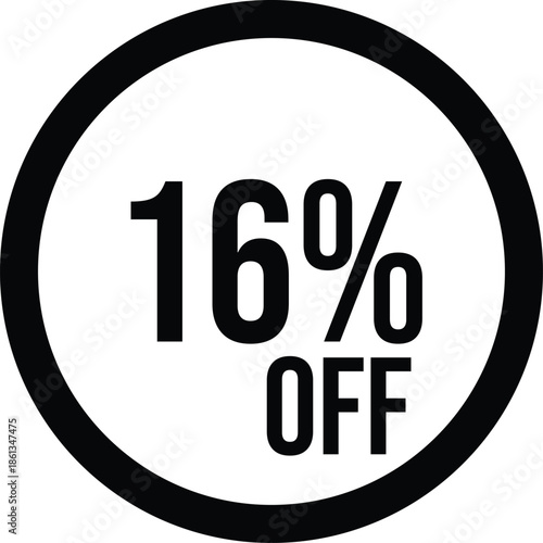 16% OFF Sale Discount Round Badge Icon Isolated on White