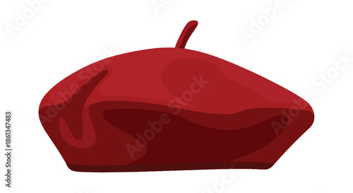This vivid crimson beret illustration captures a classic fashion accessory with bohemian charm and European elegance, perfect for creative design