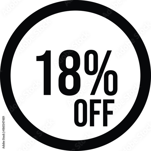 18% OFF Sale Discount Round Badge Icon Isolated on White