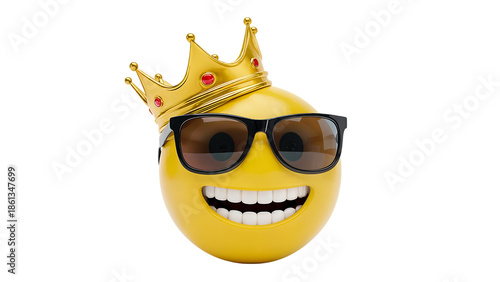 Yellow emoji face wearing sunglasses and crown