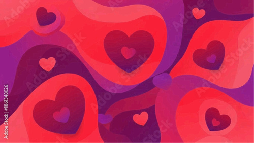 A vibrant illustration of colorful hearts on a purple and pink background for Brazilian Carnaval celebrations