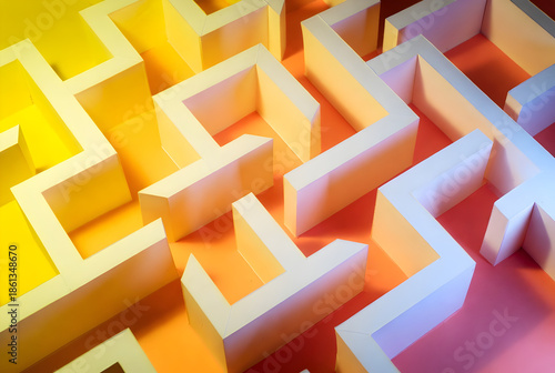 Vibrant maze with colorful pathways and white walls