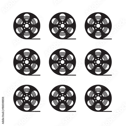 Film reel icons in black and white for cinematic themes