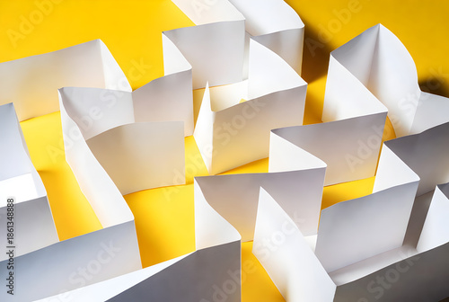 White paper sculptures on vibrant yellow background