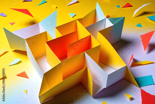 Vibrant colorful paper shapes in dynamic creative composition