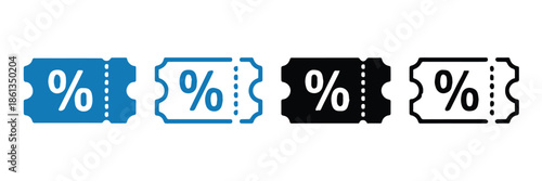 coupon discount ticket icon outline and solid percentage voucher set
